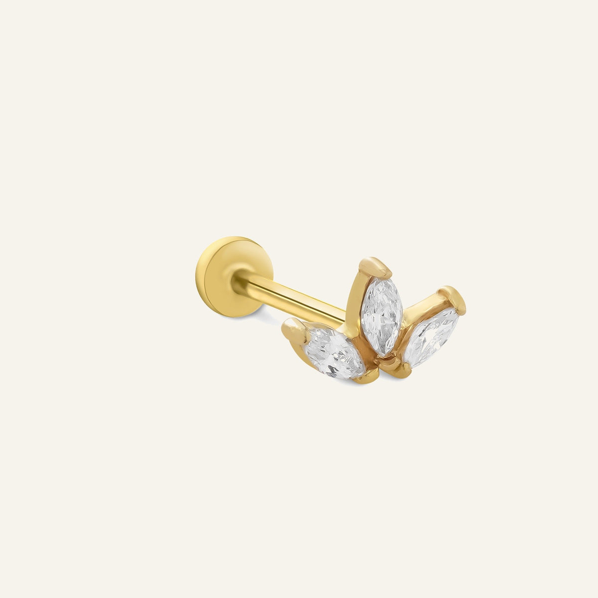 Derina White Lotus Figürlü Beyaz Taşlı Altın Kulak Piercing
