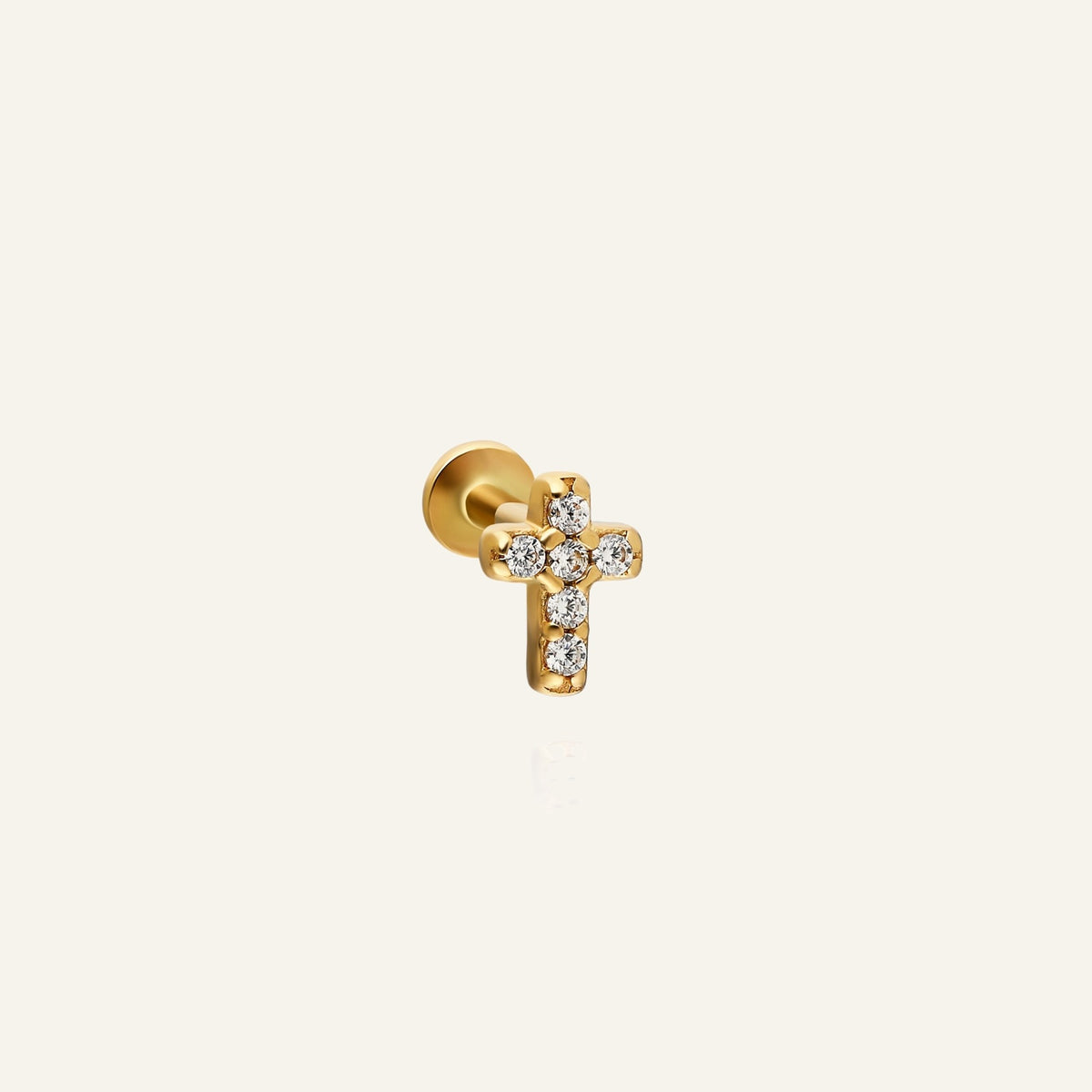 Haç Figürlü Çok Taşlı Altın Kulak Piercing