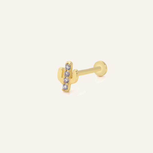 Spina Kaktüs Figürlü Çok Taşlı Altın Kulak Piercing