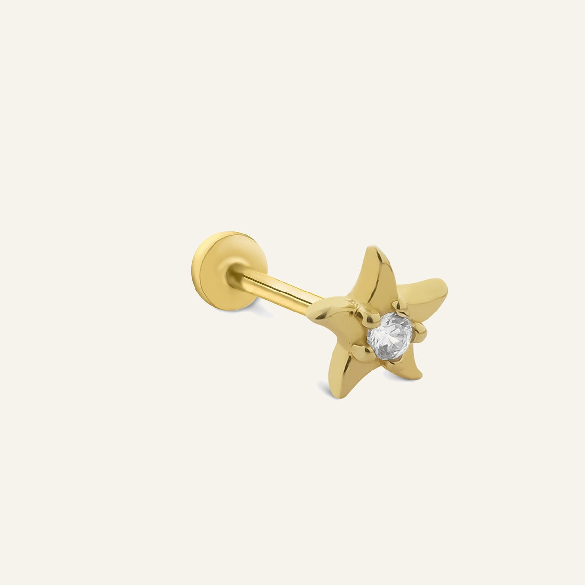Stellae Deniz Yıldızı Figürlü Tek Taşlı Altın Kulak Piercing
