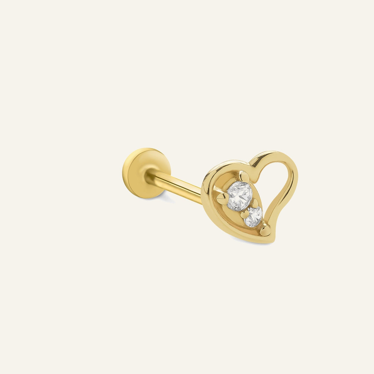 Dualsplit Kalp Figürlü Iki Taşlı Altın Kulak Piercing