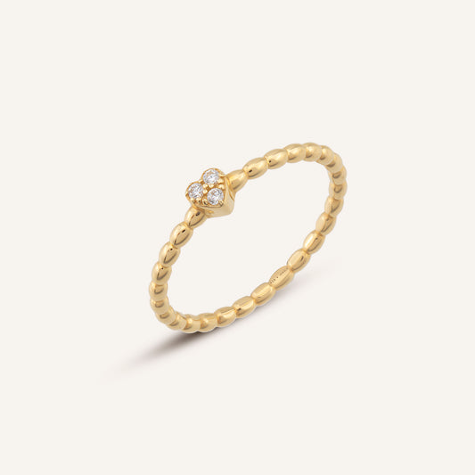 Love Knot Kalp Figürlü Taşlı Altın Yüzük