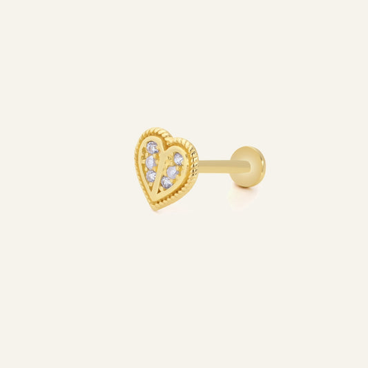 Twistline Kalp Figürlü Çok Taşlı Altın Kulak Piercing