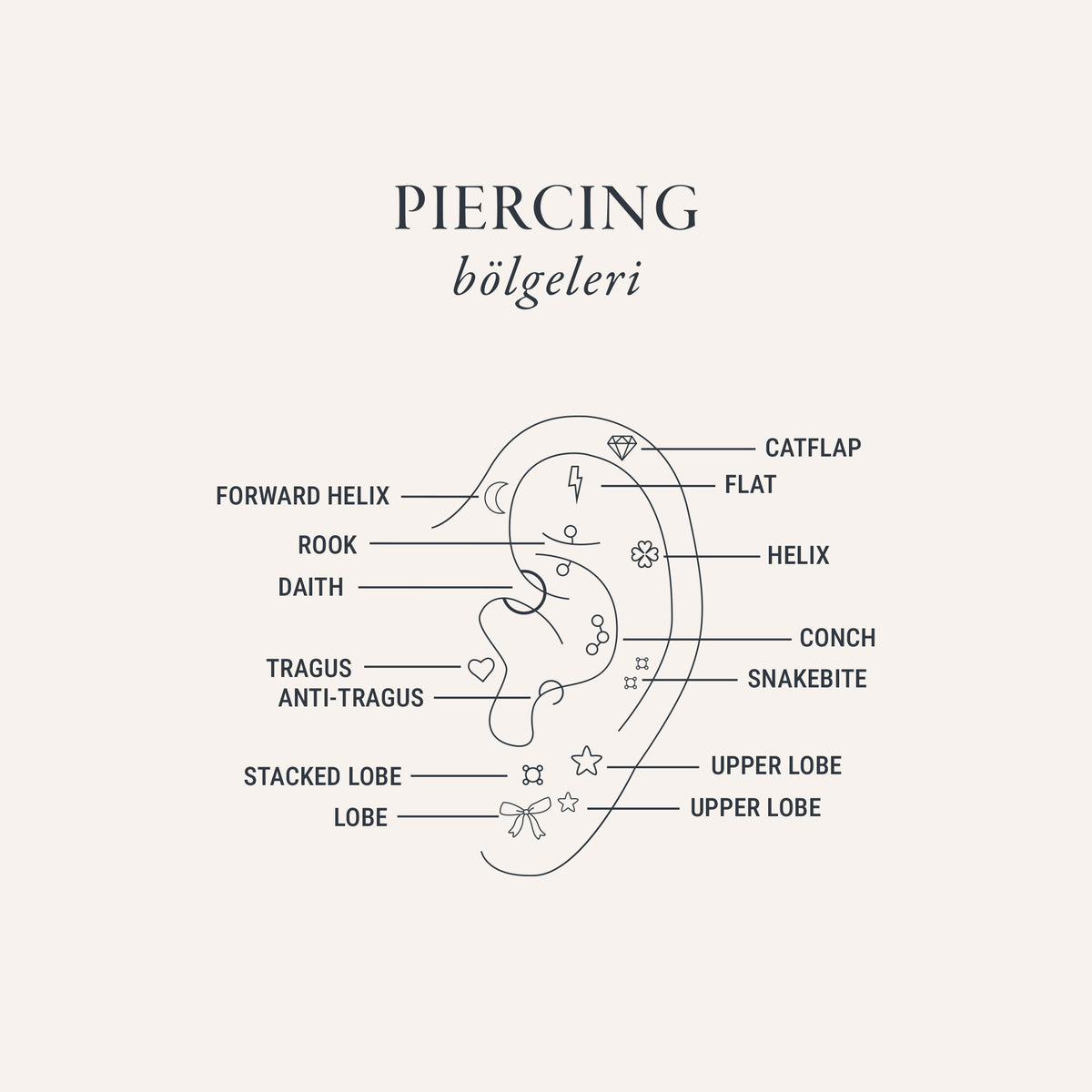 Minora Çiçek Figürlü Altın Kulak Piercing