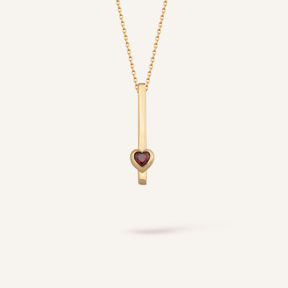 Musical Heart Kalp Figürlü Yakut Renk Kalp Kesim Taşlı Altın Kolye