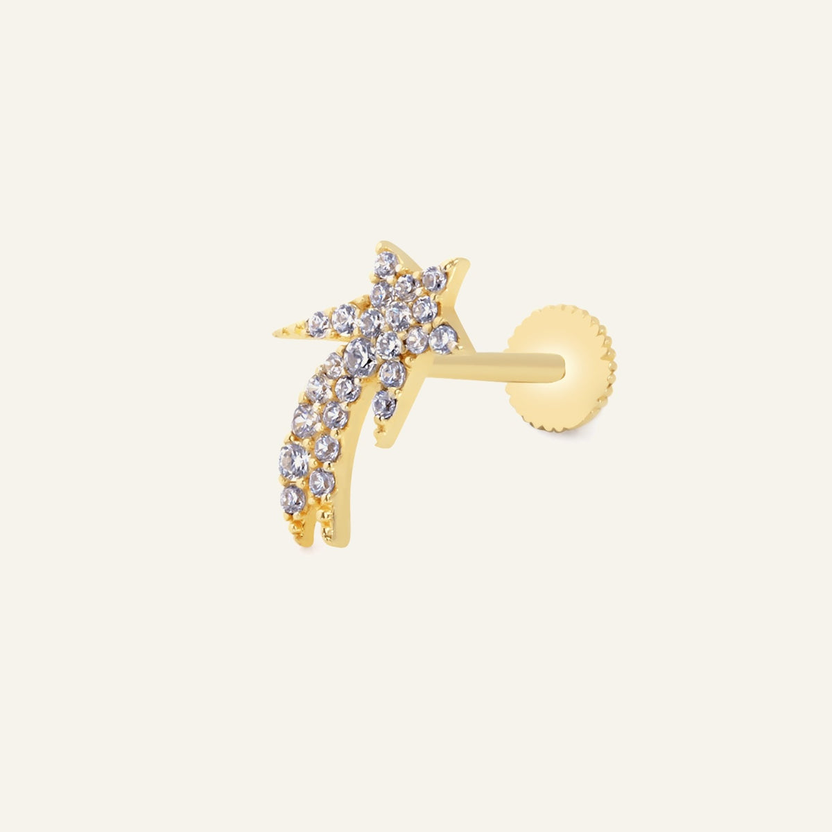 Cavre Yıldız Figürlü Çok Taşlı Altın Kulak Piercing