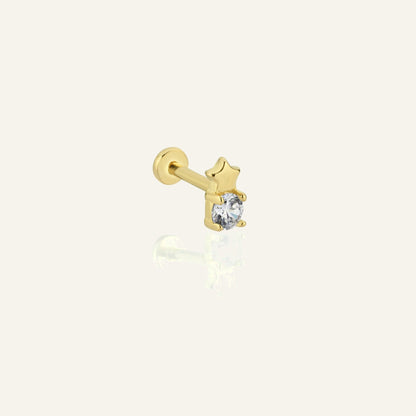 Kuvix Yıldız Temalı Tek Taşlı Altın Kulak Piercing