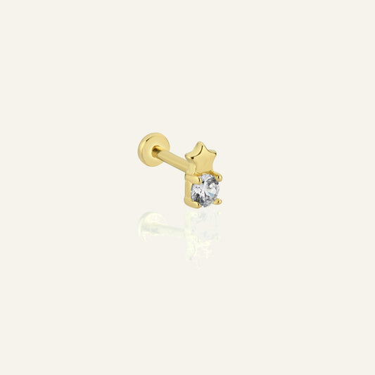 Kuvix Yıldız Temalı Tek Taşlı Altın Kulak Piercing