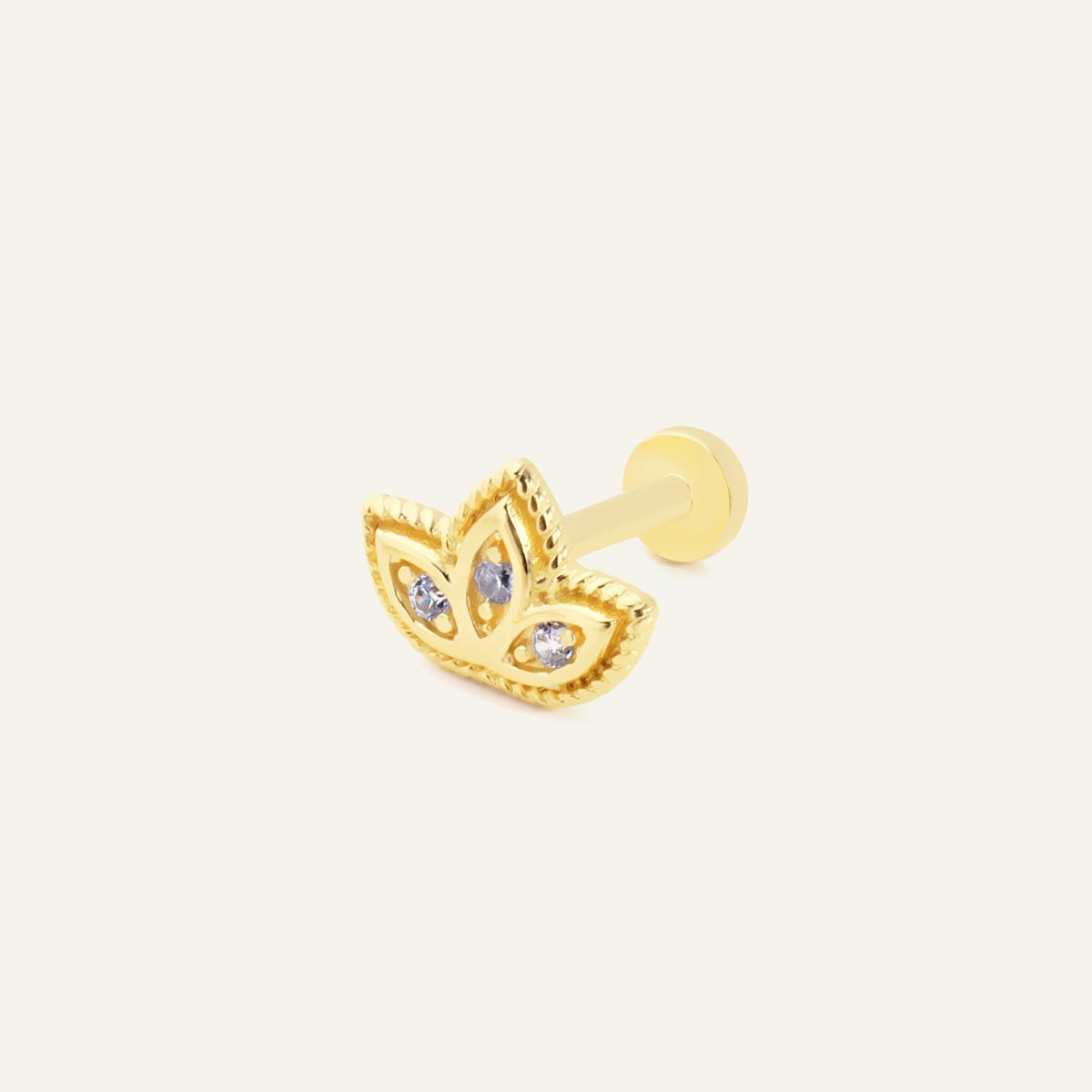 Alvena Lotus Figürlü Beyaz Taşlı Altın Kulak Piercing