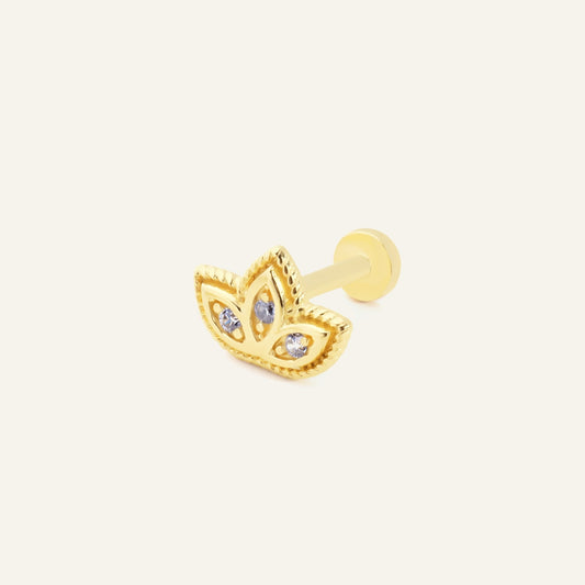 Alvena Lotus Figürlü Beyaz Taşlı Altın Kulak Piercing