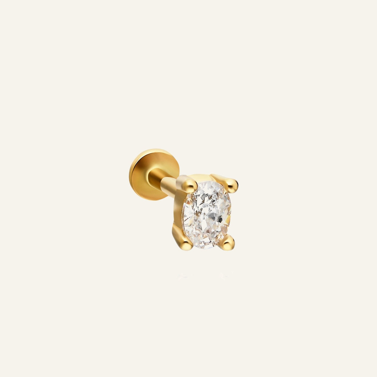 Navoseri White Oval Kesim Taşlı Altın Kulak Piercing