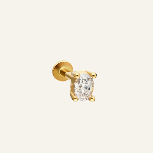 Navoseri White Oval Kesim Taşlı Altın Kulak Piercing
