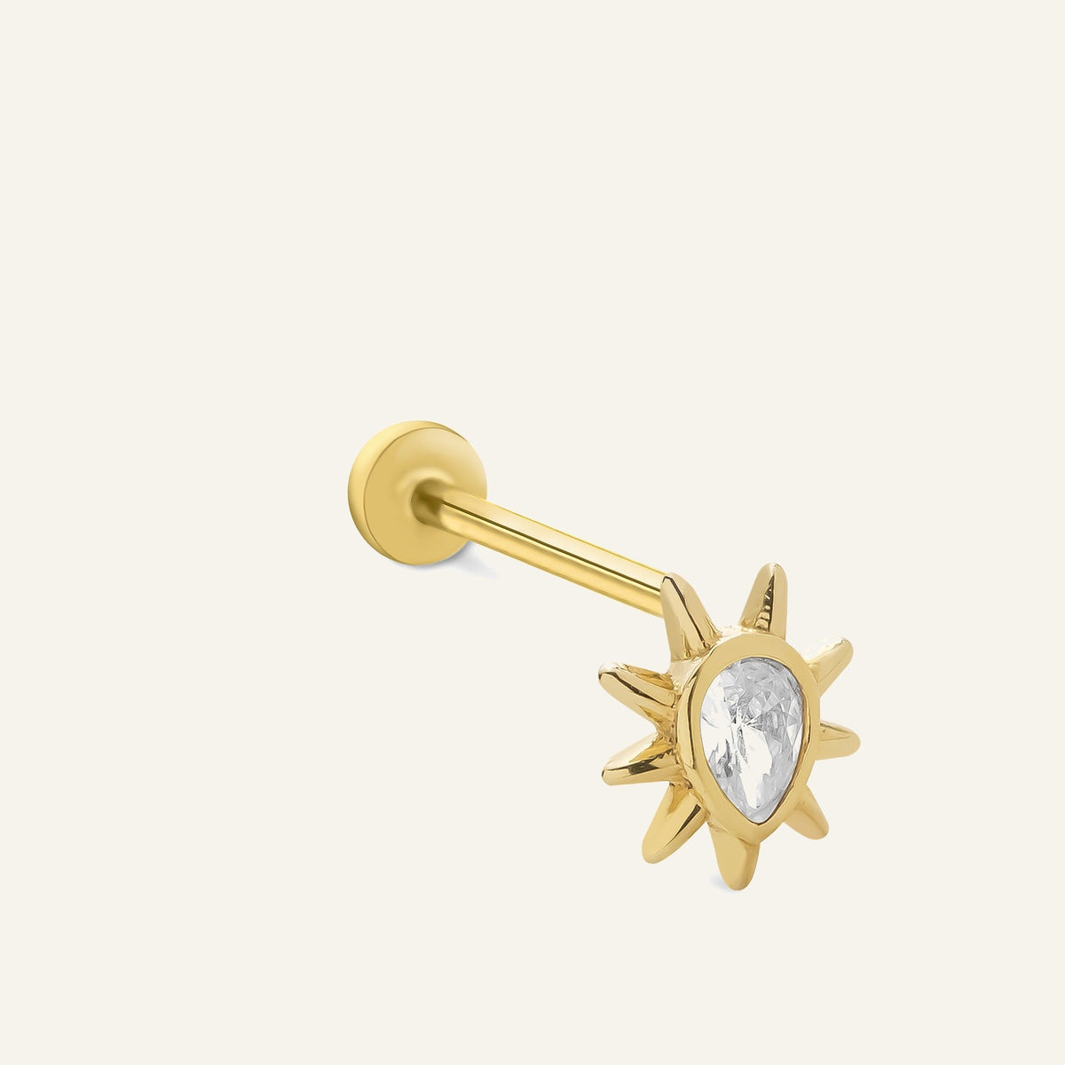 Dayra Damla Kesim Tek Taşlı Altın Kulak Piercing