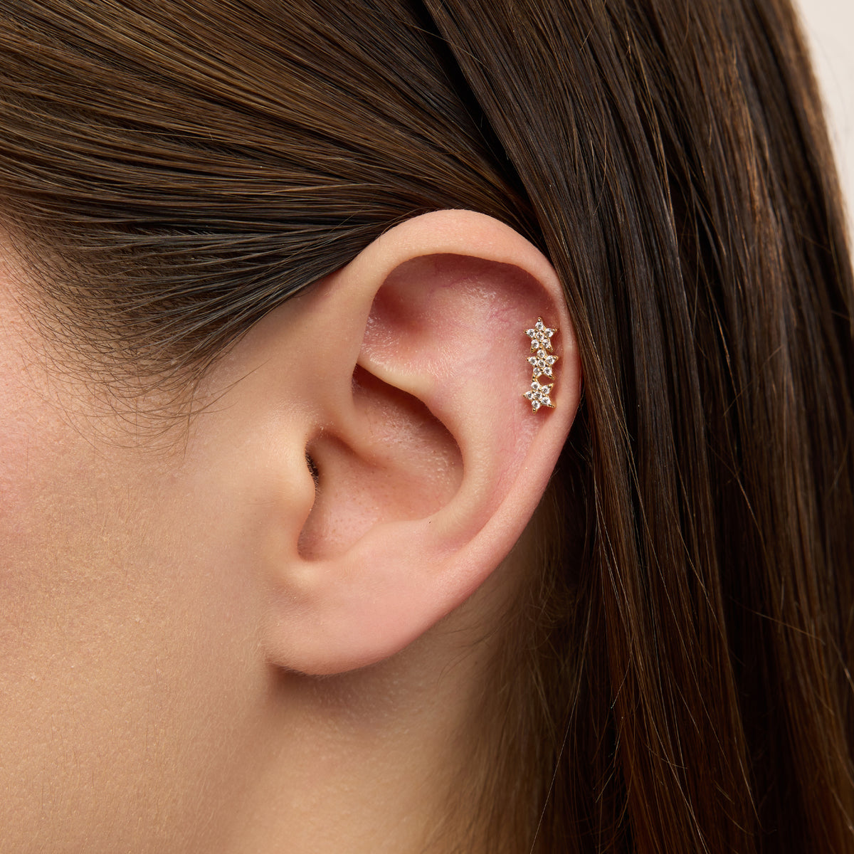 Octavia Üç Yıldız Figürlü Çok Taşlı Altın Kulak Piercing