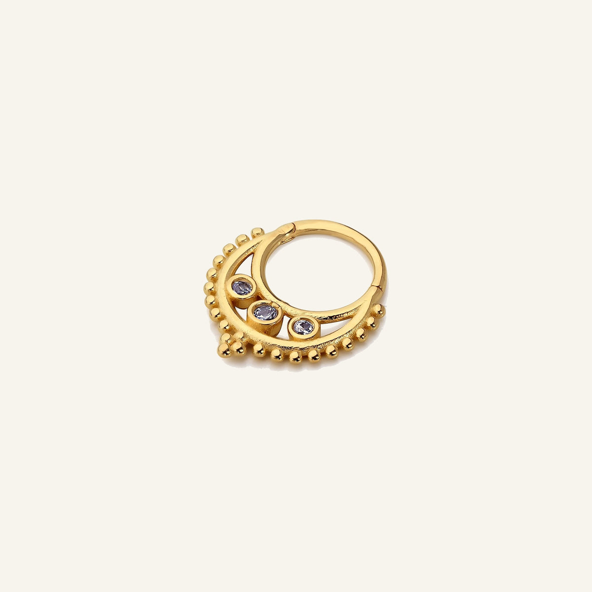 Ornate Dot Modern Tasarım Üç Taşlı Altın Halka Helix Piercing
