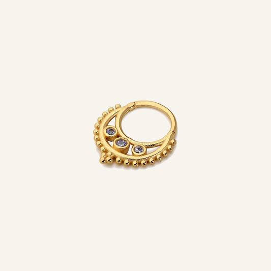 Ornate Dot Modern Tasarım Üç Taşlı Altın Halka Helix Piercing