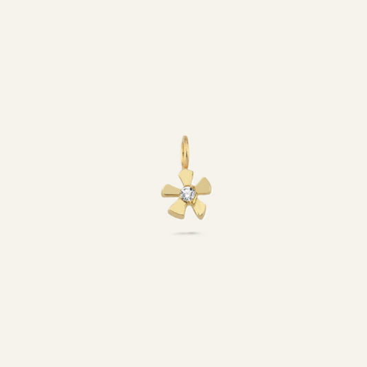 Petal Çiçek Figürlü Tek Taşlı Altın Charm