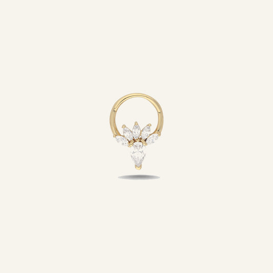 Petal Drop Damla Ve Markiz Kesim Taşlı Altın Halka Helix Piercing