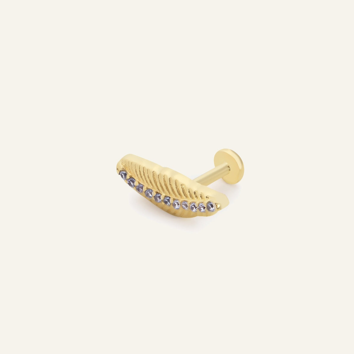 Lunat Tüy Figürlü Çok Taşlı Altın Kulak Piercing
