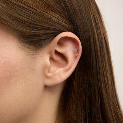 Heartdrop Sallantılı Kalp Figürlü Tek Taşlı Altın Kulak Piercing