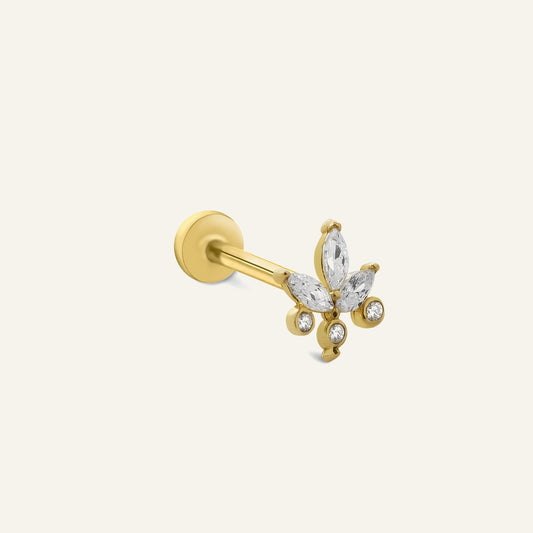 Lilycrest Zambak Çiçeği Motifli Markiz Kesim Taşlı Altın Kulak Piercing