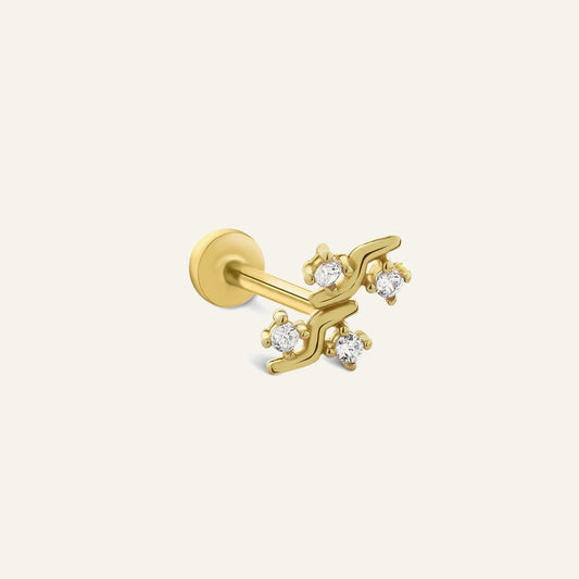 Branchline Dal Motifli Taşlı Altın Kulak Piercing