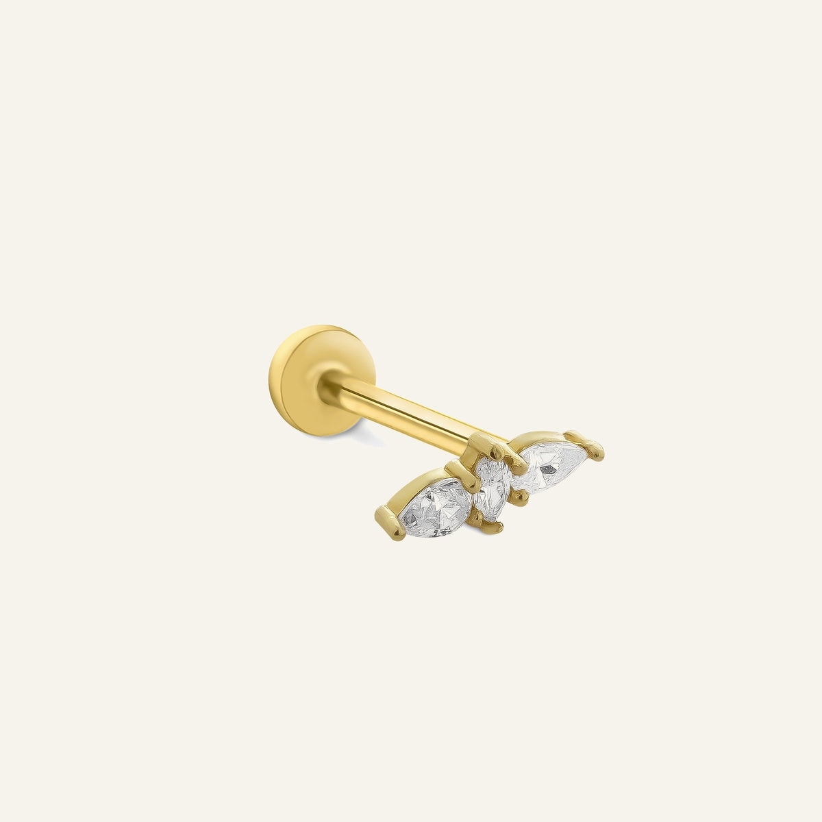 Droplette Damla Kesim Taşlı Altın Kulak Piercing