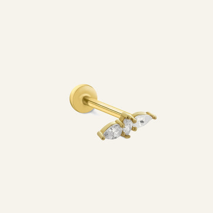 Droplette Damla Kesim Taşlı Altın Kulak Piercing