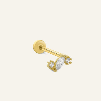 Twinlume Markiz Ve Yuvarlak Taşlı Altın Kulak Piercing