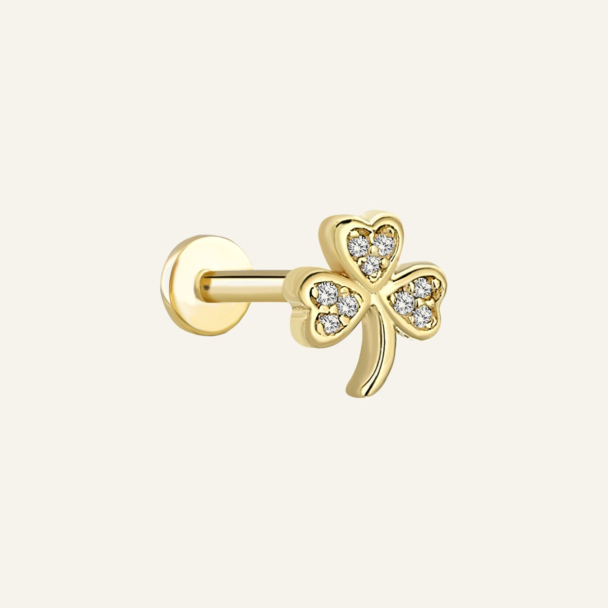 Narçe Yonca Figürlü Taşlı Altın Kulak Piercing