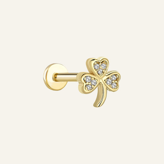 Narçe Yonca Figürlü Taşlı Altın Kulak Piercing