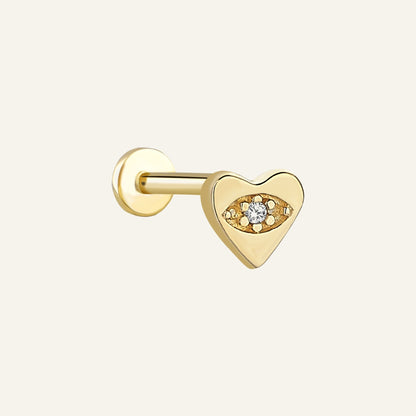 Eyelock Kalp Figürlü Tek Taşlı Altın Kulak Piercing