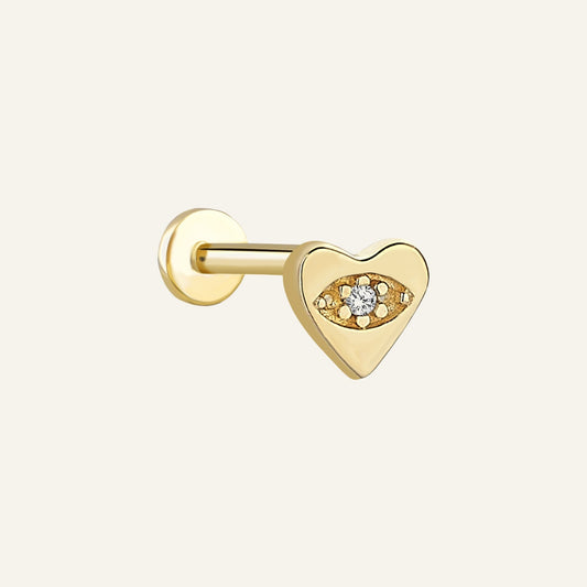 Eyelock Kalp Figürlü Tek Taşlı Altın Kulak Piercing