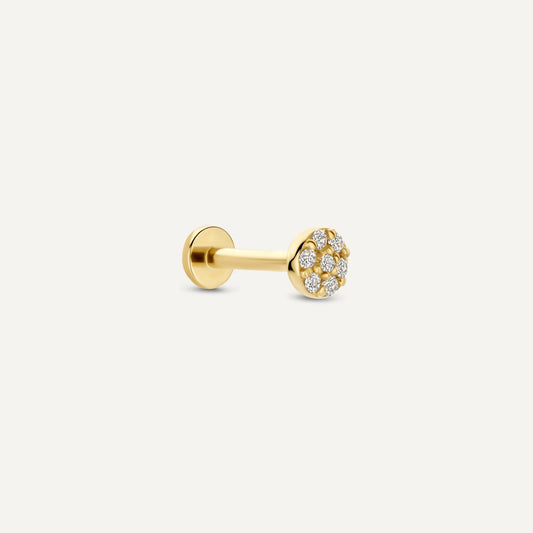 Asteron Yuvarlak Form Taşlı Altın Kulak Piercing