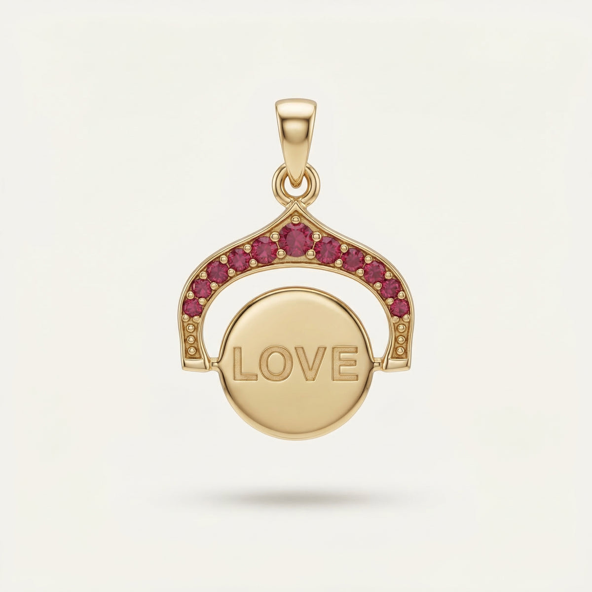 Purple Written Love Yazılı Yakut Renk Taşlı Altın Kolye Ucu