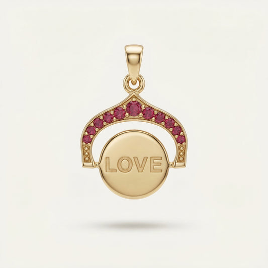 Purple Written Love Yazılı Yakut Renk Taşlı Altın Kolye Ucu
