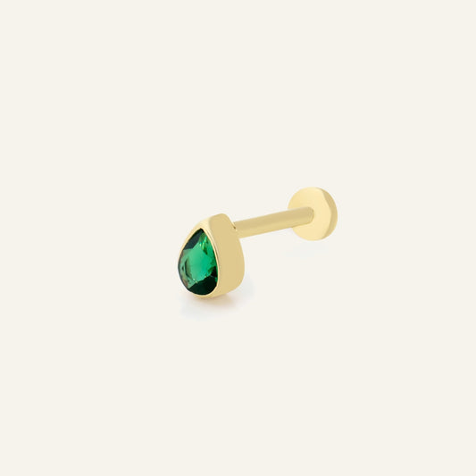 Point Green Zümrüt Renk Damla Taşlı Altın Kulak Piercing