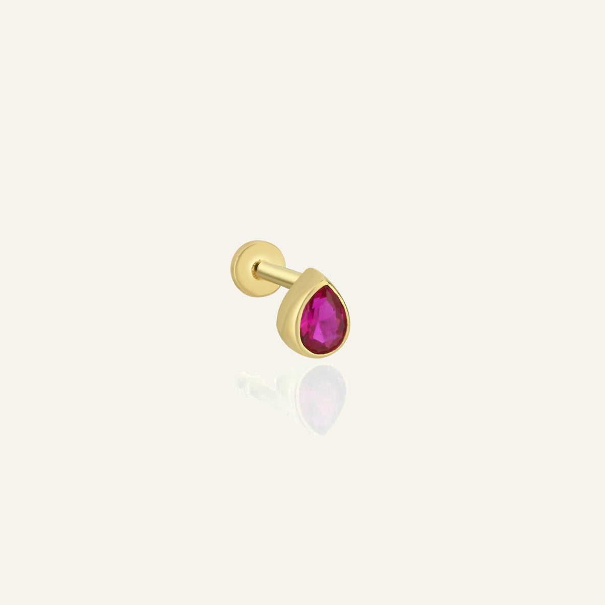 Point Red Yakut Renk Damla Taşlı Altın Kulak Piercing
