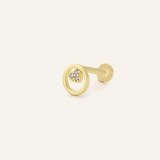 Haloring Kalp Figürlü Çok Taşlı Altın Kulak Piercing