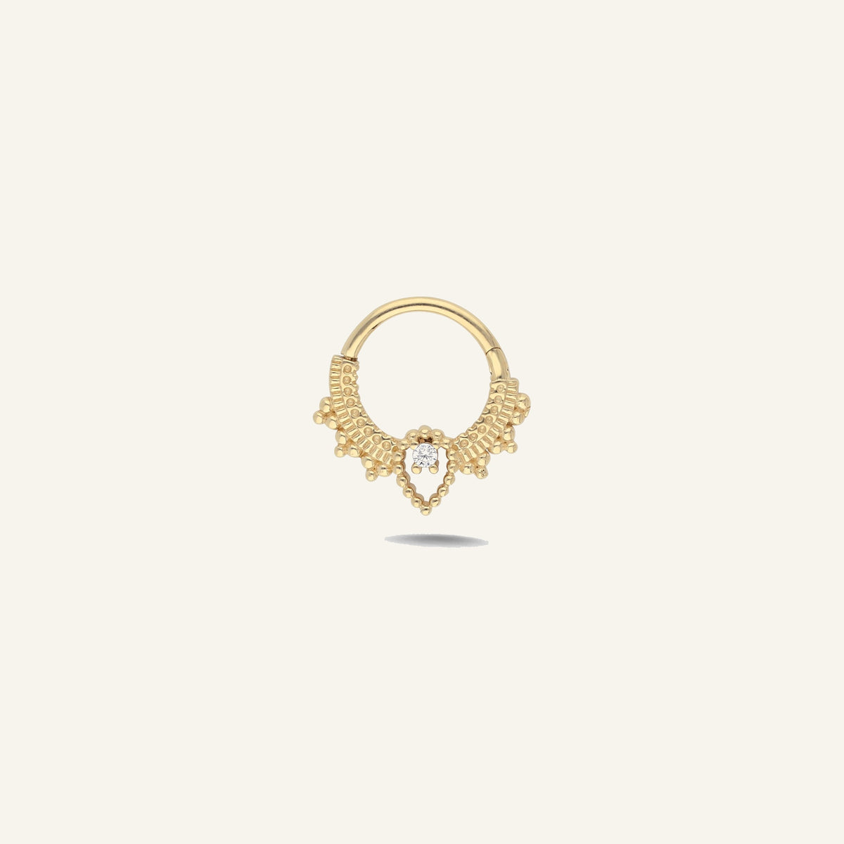 Relief Shine Kabartmalı Yüzey Tek Taşlı Altın Halka Helix Piercing
