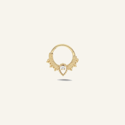 Relief Shine Kabartmalı Yüzey Tek Taşlı Altın Halka Helix Piercing