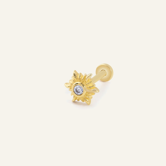 Solara Güneş Figürlü Tek Taşlı Altın Kulak Piercing