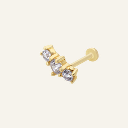 Sandra Yuvarlak Kesim Üç Taşlı Altın Kulak Piercing