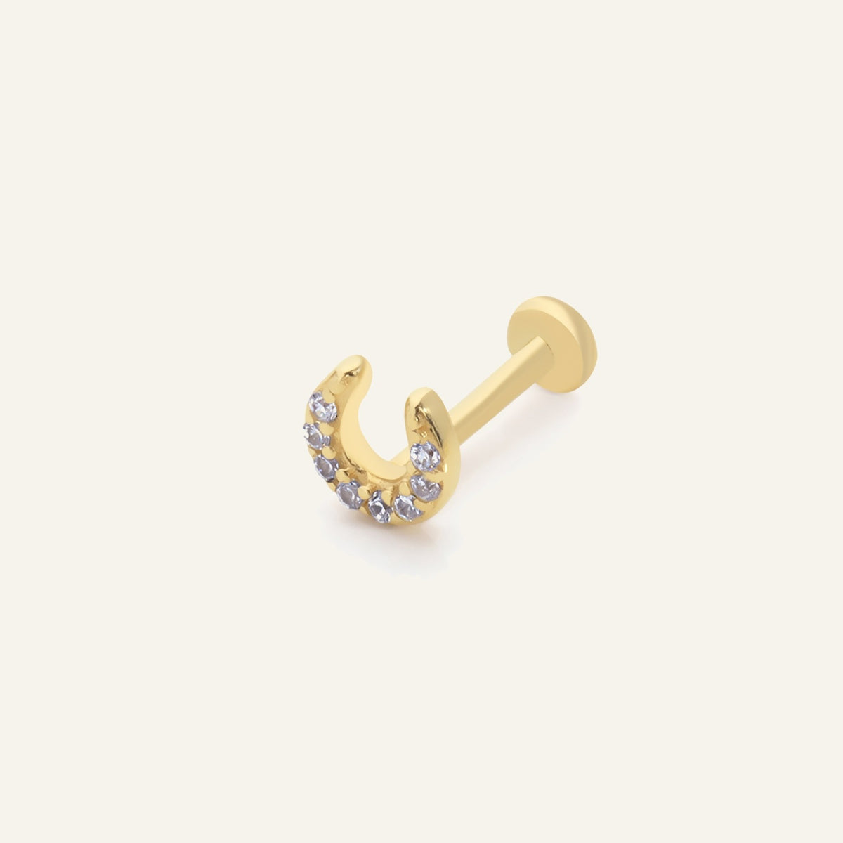 Taşlı At Nalı Altın Kulak Piercing