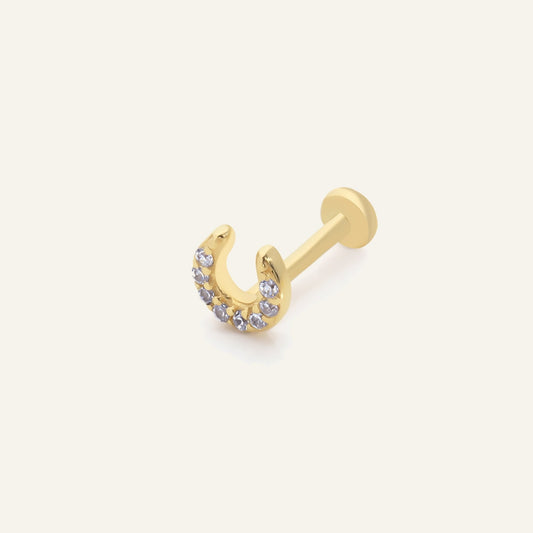 Taşlı At Nalı Altın Kulak Piercing