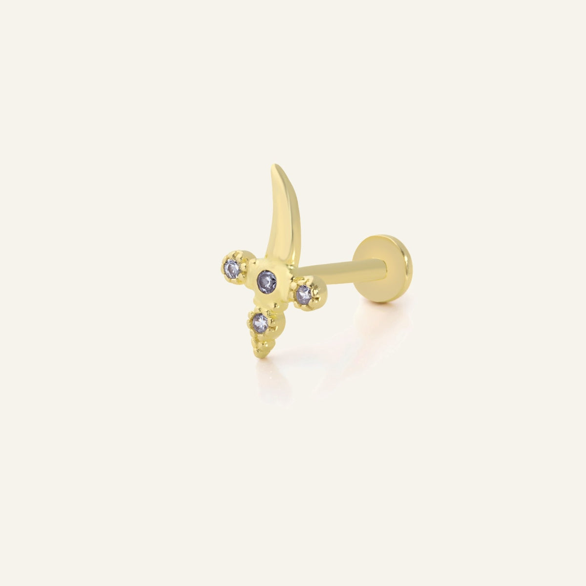 Hançer Figürlü Çok Taşlı Altın Kulak Piercing