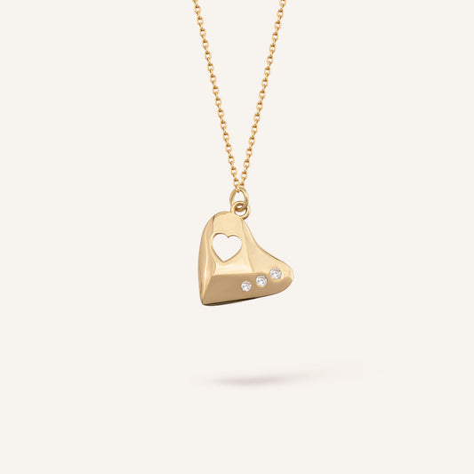 Secret Heart Kalp Figürlü Taşlı Altın Kolye