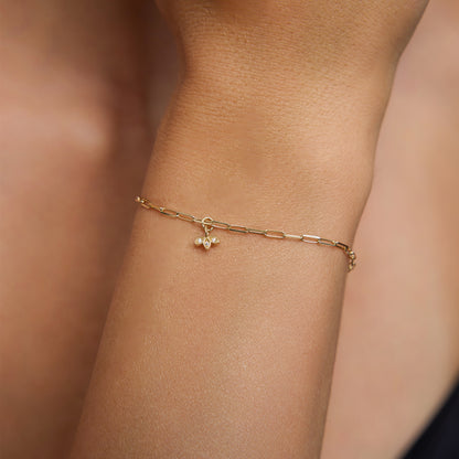 Lotus Çiçek Figürlü Taşlı Altın Charm