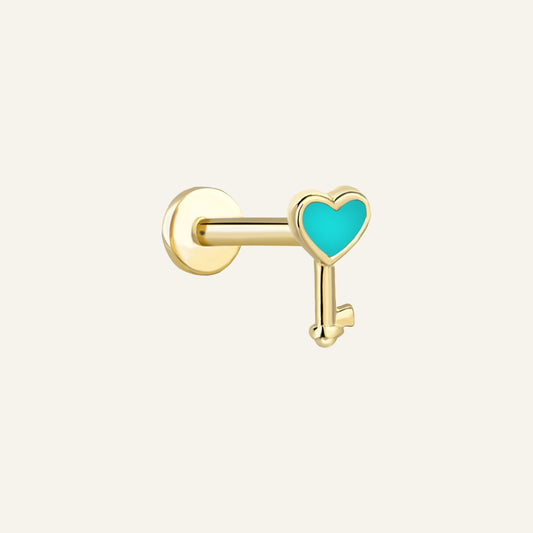 Soft Blue Kalp Figürlü Altın Kulak Piercing