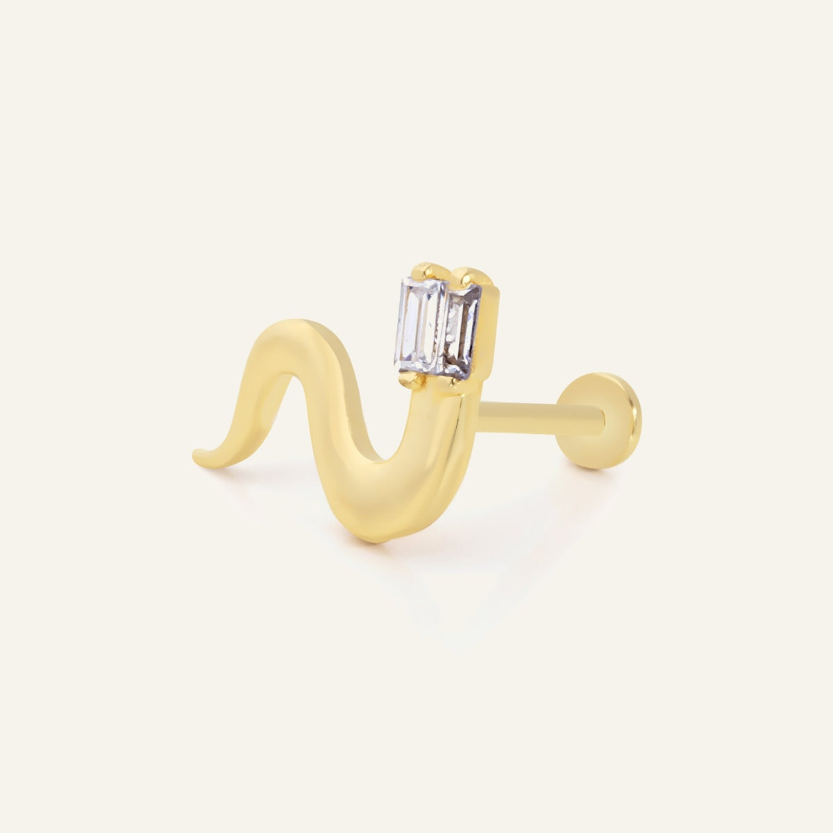 Sway Yılan Figürlü Tek Taşlı Altın Kulak Piercing